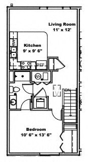 Floor plan for 1 bed, 1 bath, 737 sqft